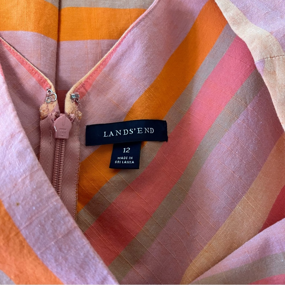 Lands End Striped Fit & Flare Sleeveless Dress Pink & Orange Sundress Size 12 - Picture 7 of 15